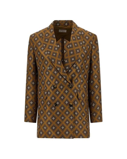 Alberto Biani Brown Silk Double-Breasted Blazer