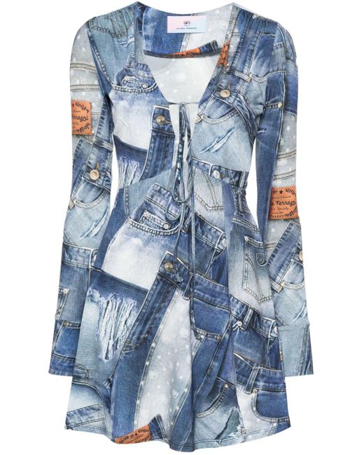 Chiara Ferragni Blue Kleid mit Jeans-Print