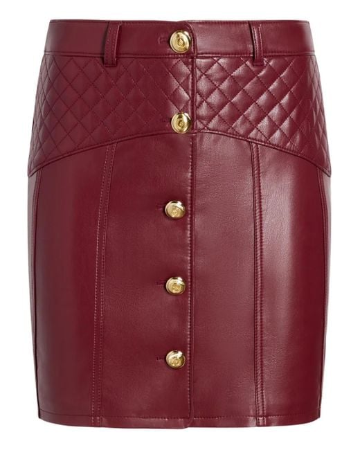 Cinq À Sept Red Claudia Quilted Button Mini Skirt