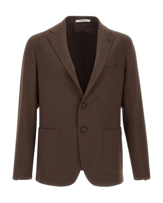 Tagliatore Brown Notched-Lapel Camel-Wool Blazer for men