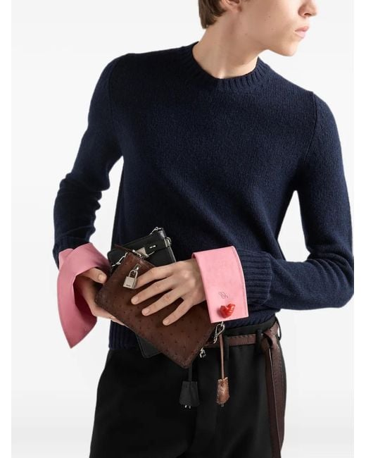 Prada Blue Shetland Wool Crew-Neck Sweater for men