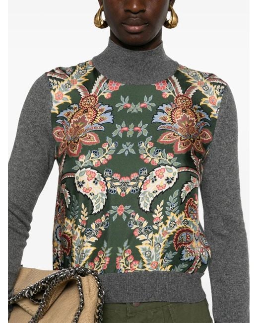 Etro Green Floral Amebas Wool-Cashmere Sweater
