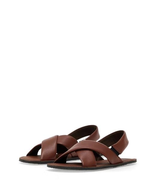 Groundies Brown Crossover-Strap Slingback Sandals