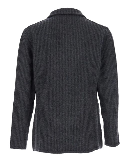 Lardini Black Ribbed Two-Button Blazer Cardigan for men