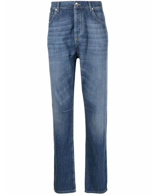 Vaqueros Rectos Con Efecto Lavado Brunello Cucinelli de hombre de color Blue
