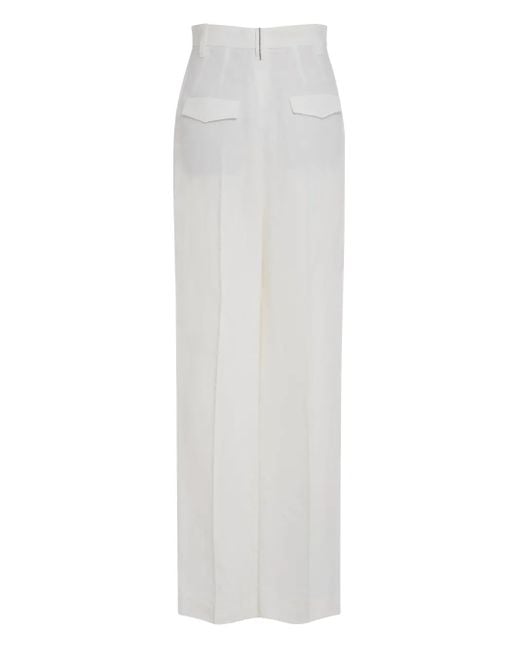 Brunello Cucinelli White Pintuck Detailing Tailored Trousers