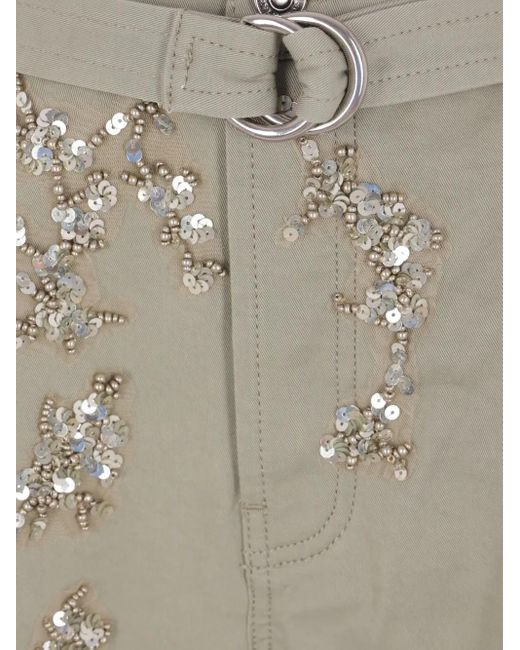 Ermanno Scervino Gray Sequin-Embellished Belted Trousers