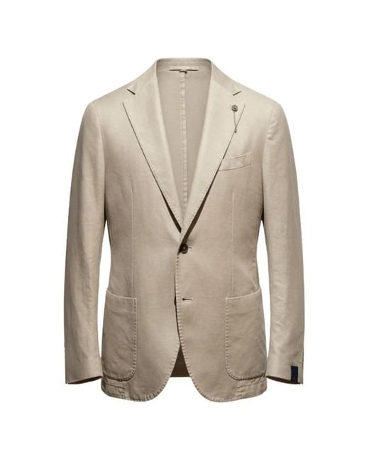 Santaniello Natural Single-Breasted Notched-Lapels Jacket for men