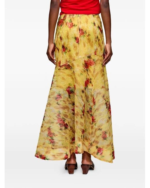 Ganni Yellow Floral-Print Maxi Skirt