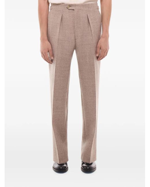 Fursac Natural Herringbone-Pattern Wool Trousers for men