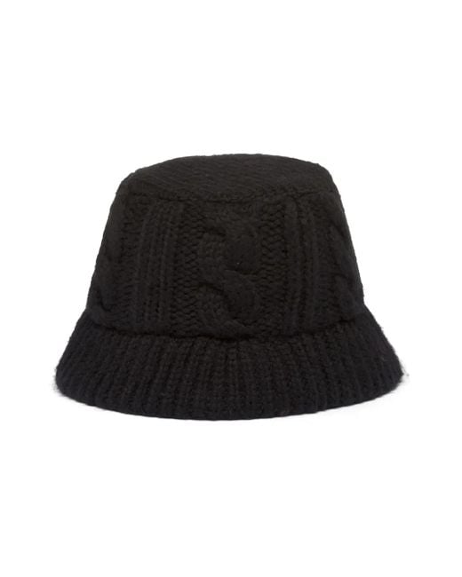 Prada Black Triangle-Logo Wool Bucket Hat