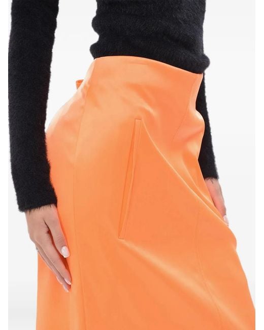 Off-White c/o Virgil Abloh Orange Technical Fabric Longuette With Back Slit Midi Skirt