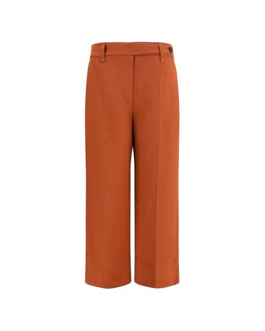 Brunello Cucinelli Orange Cigarette Pressed-Crease Wide-Leg Trousers