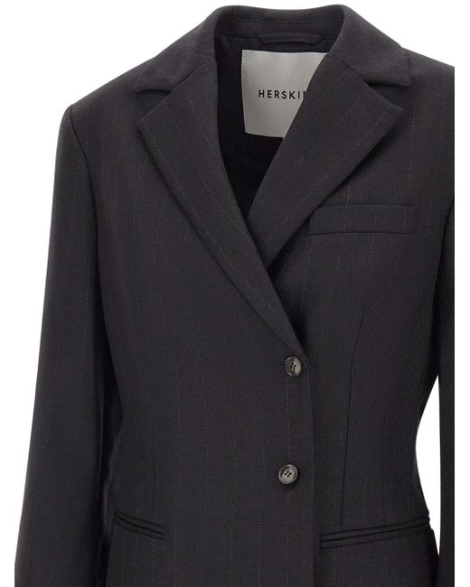 Herskind Black Pinstripe-Pattern Blazer