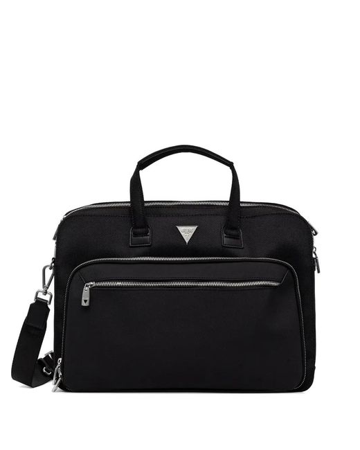 Guess Black Berna Logo-Plaque Zip-Fastening Briefcase for men