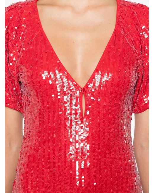 ROTATE BIRGER CHRISTENSEN スパンコール Vネック ドレス Red
