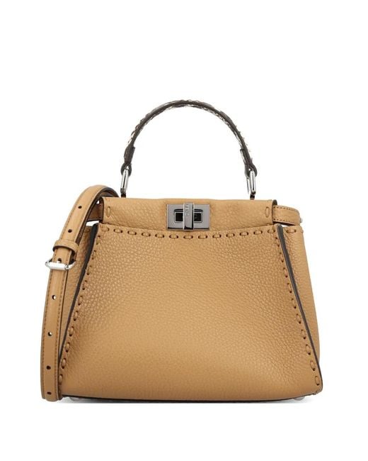 Fendi Natural Mini Peekaboo Whipstitch-Trim Tote Bag