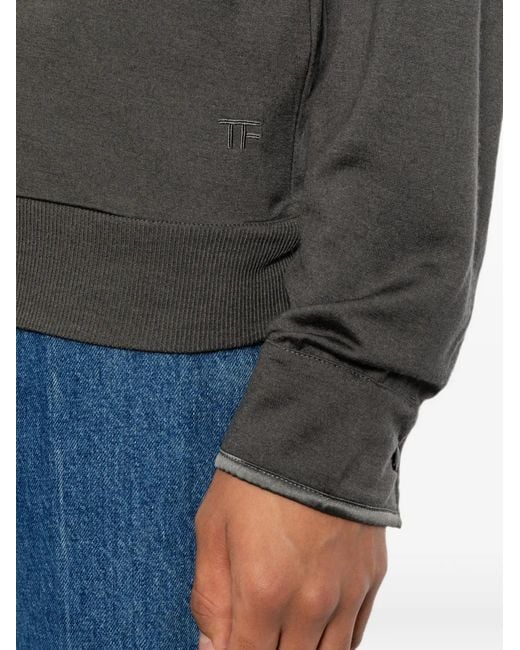 Tom Ford Gray Button-Placket Logo-Embroidered Sweater for men