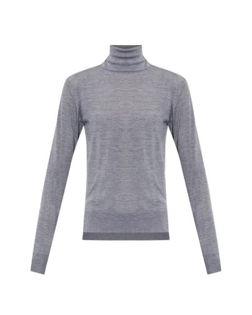 Jil Sander Blue Roll-Neck Side-Slit Sweater