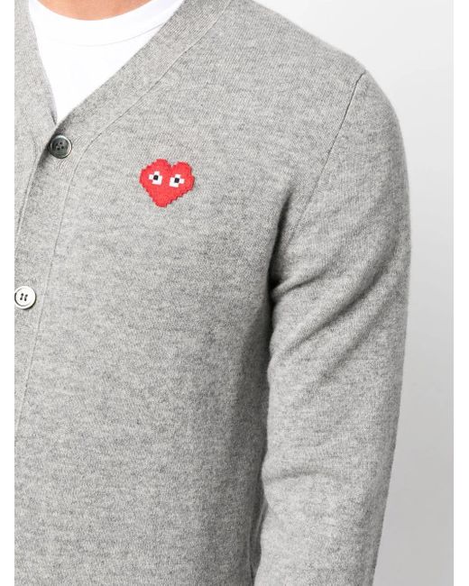 COMME DES GARÇONS PLAY Gray V-neck Logo Cardigan for men