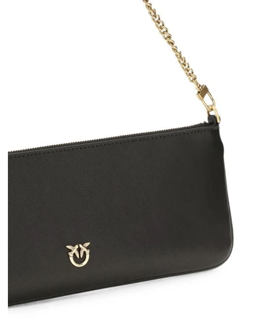 Pinko Black Horizontal Flat Leather Shoulder Bag
