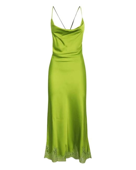 Ermanno Scervino Green Cowl-Neck Lace-Trimmed Midi Dress