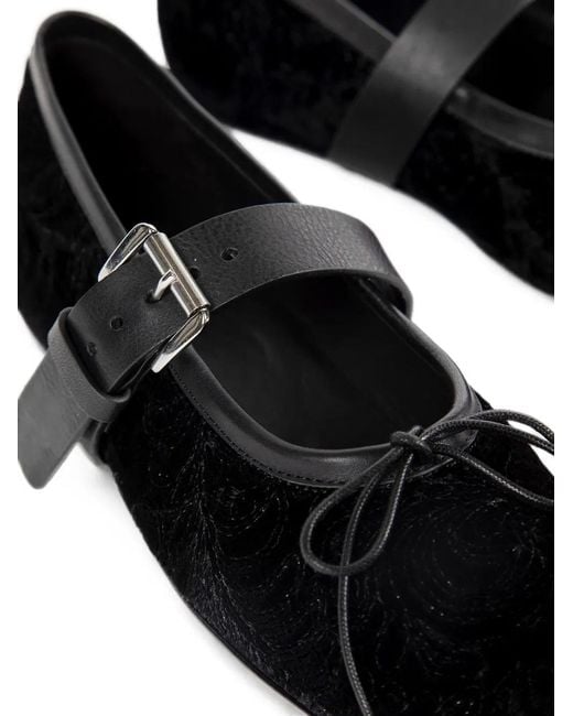 Ann Demeulemeester Black Paisley-Embroidered Velvet Ballet Flats