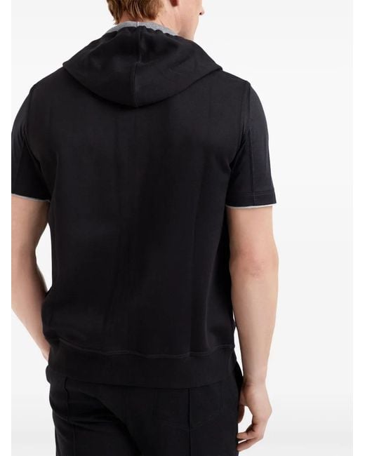 Brunello Cucinelli Black Cotton Blend Sleeveless Hooodie for men