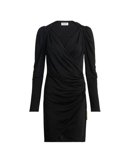 Balmain Black Draped Wrap-Style Dress