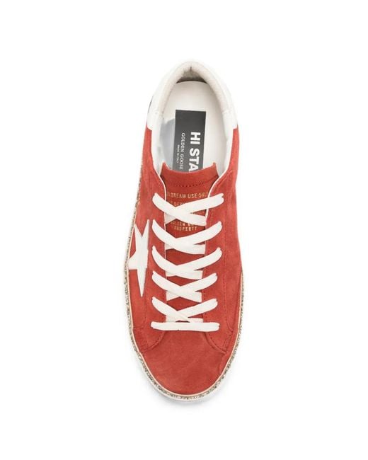 Golden Goose Deluxe Brand Red Hi Star Glitter-Trim Sneakers