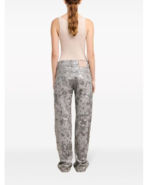AMI Gray Sequin-embellished Straight-leg Jeans
