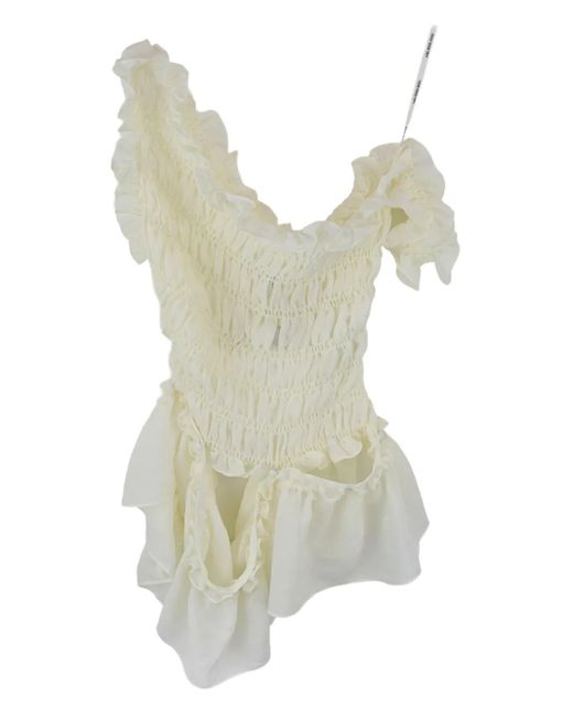 ROKH White Smocking Ruffled Top