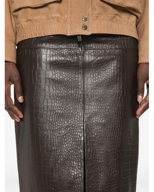 FEDERICA TOSI Gray Crocodile-Effect Leather Midi Skirt