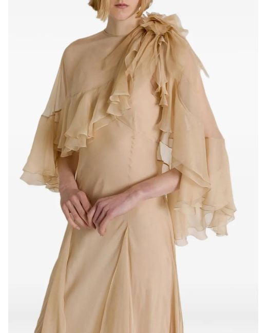 Alberta Ferretti Natural Ruffled Silk Gown