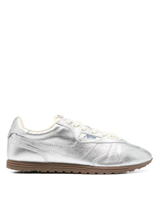 Autry White Metallic Leather Low-Profile Sneakers