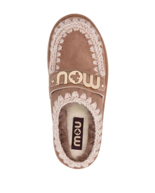Mou Brown Logo-Appliqué Suede Mules