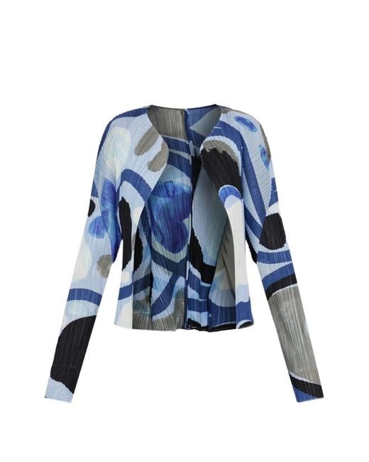 Pleats Please Issey Miyake Blue Abstract-Print Pleated Blouse