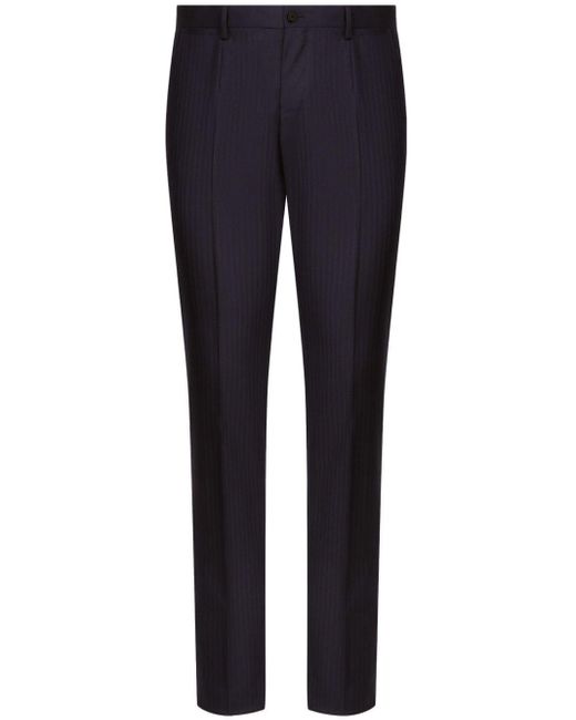 Dolce & Gabbana Blue Slim-cut Striped Trousers for men
