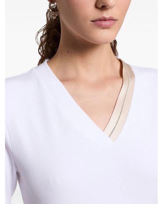 Peserico White T-Shirt À Col V