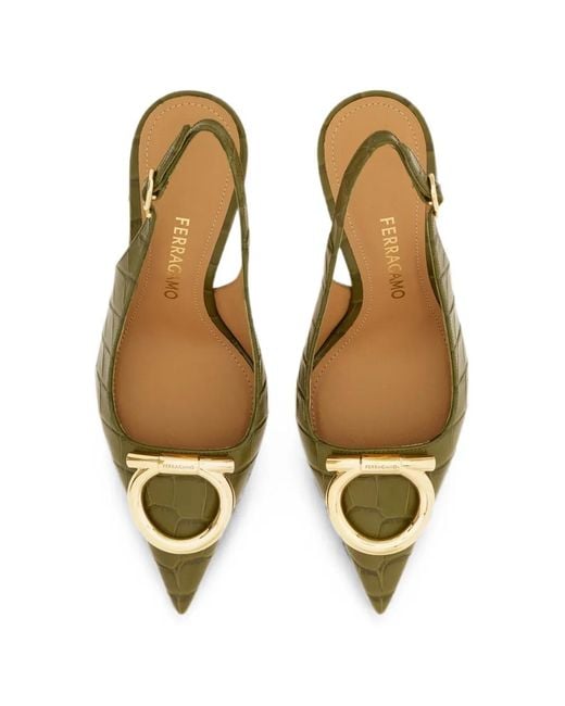 Ferragamo Green Rivada Slingback Pump