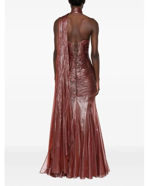 Maria Lucia Hohan Red Marimar Ruched Metallic-Finish Maxi Dress