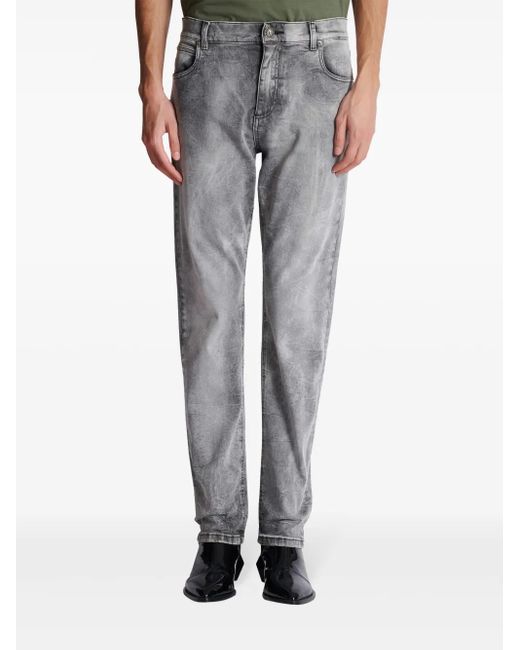 Balmain Gray Straight Cotton Mid-Rise Jeans for men