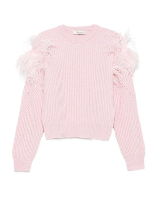Blumarine Pink Gerippter Pullover mit Federdetail