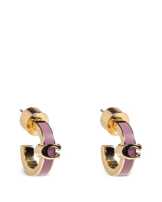 Pendientes de aro con logo COACH de color Metallic