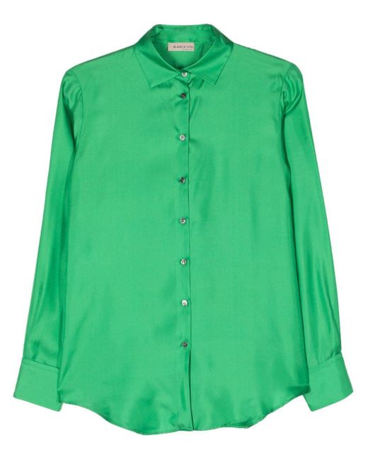 Blanca Vita Green Silk Satin Shirt
