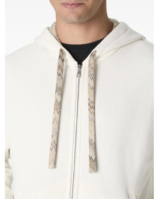 Missoni White Zigzag-Knit Drawstring Hoodie for men