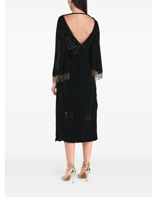 Themis Z Black Kyma Fringe Patterned Midi Dress