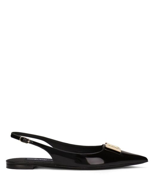 Dolce & Gabbana Black Slingback Ballet Flats With Dg Logo