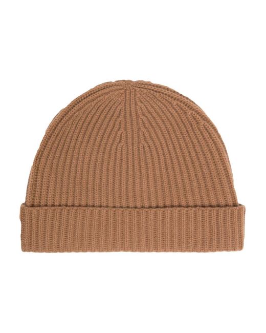 N.Peal Cashmere Brown Ribbed-knit Cashmere Beanie