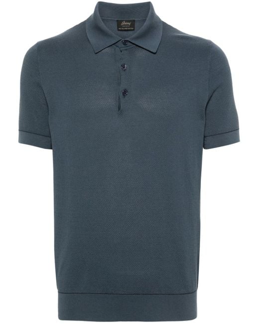 Brioni Blue Sea Island Piqué Polo Shirt for men
